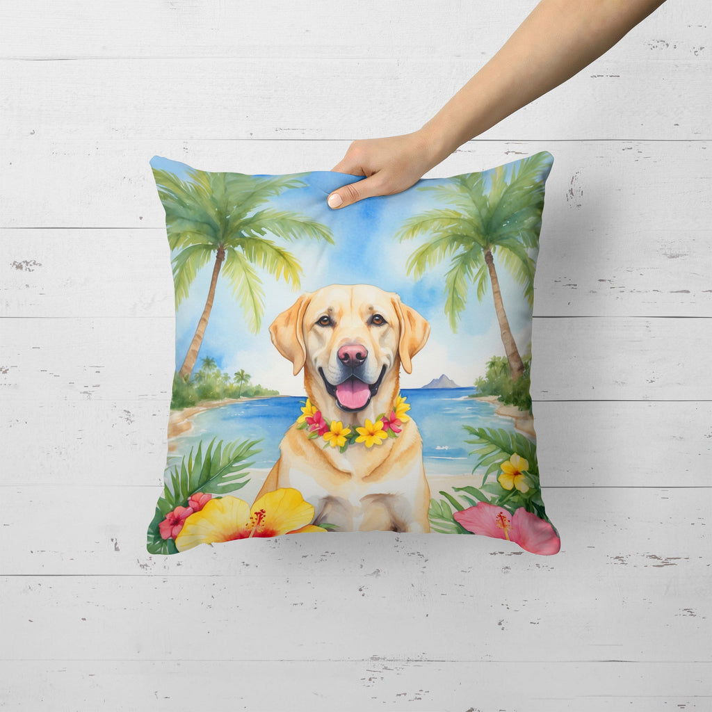 Yellow Labrador Retriever Luau Decorative Throw Pillow 18x18 Indoor Outdoor Accent Cushion, Fabric Cover with Insert for Sofa, Bed, Porch & Living Room