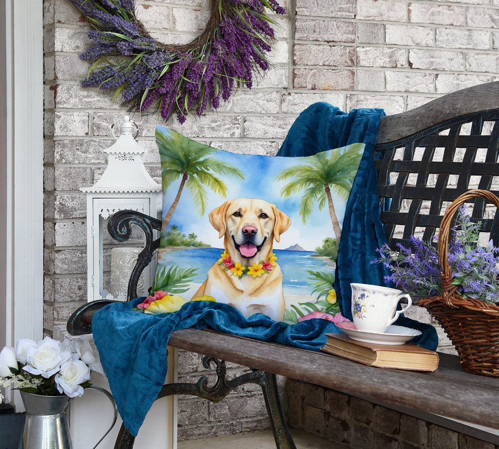 Yellow Labrador Retriever Luau Decorative Throw Pillow 18x18 Indoor Outdoor Accent Cushion, Fabric Cover with Insert for Sofa, Bed, Porch & Living Room