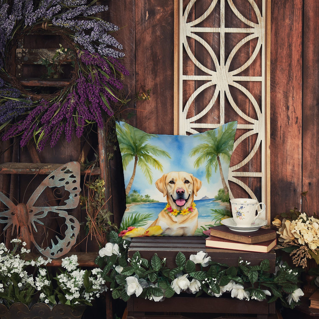 Yellow Labrador Retriever Luau Decorative Throw Pillow 18x18 Indoor Outdoor Accent Cushion, Fabric Cover with Insert for Sofa, Bed, Porch & Living Room