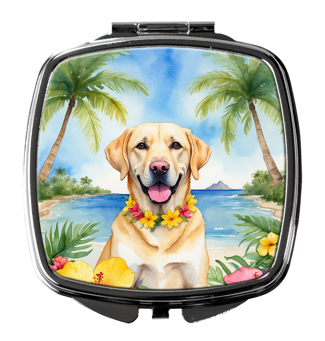 Yellow Labrador Retriever Luau Compact Mirror Decorative Travel Makeup Mirror for Women Girls Gifts Pocket Makeup Mirror Folding Handheld