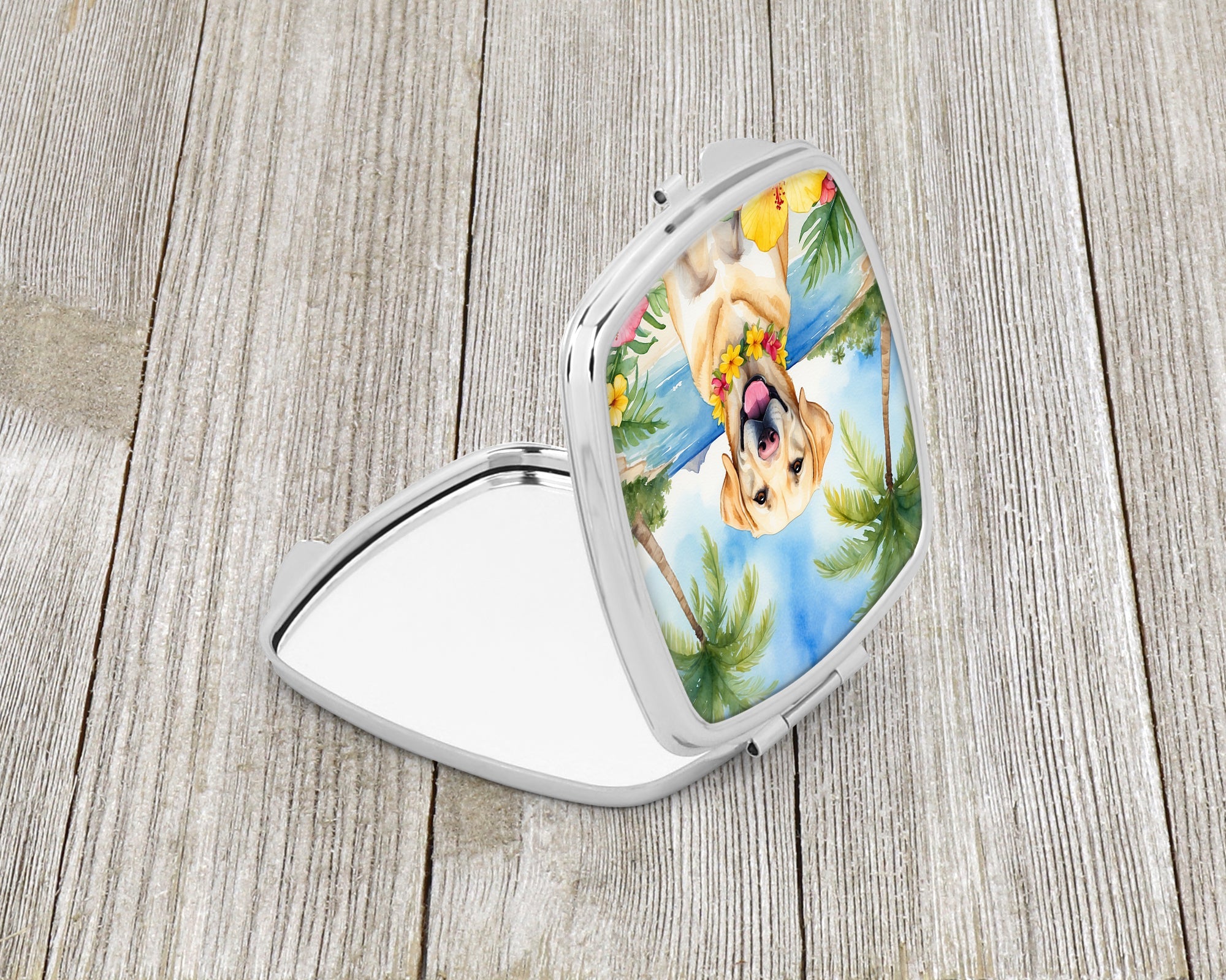 Yellow Labrador Retriever Luau Compact Mirror Decorative Travel Makeup Mirror for Women Girls Gifts Pocket Makeup Mirror Folding Handheld