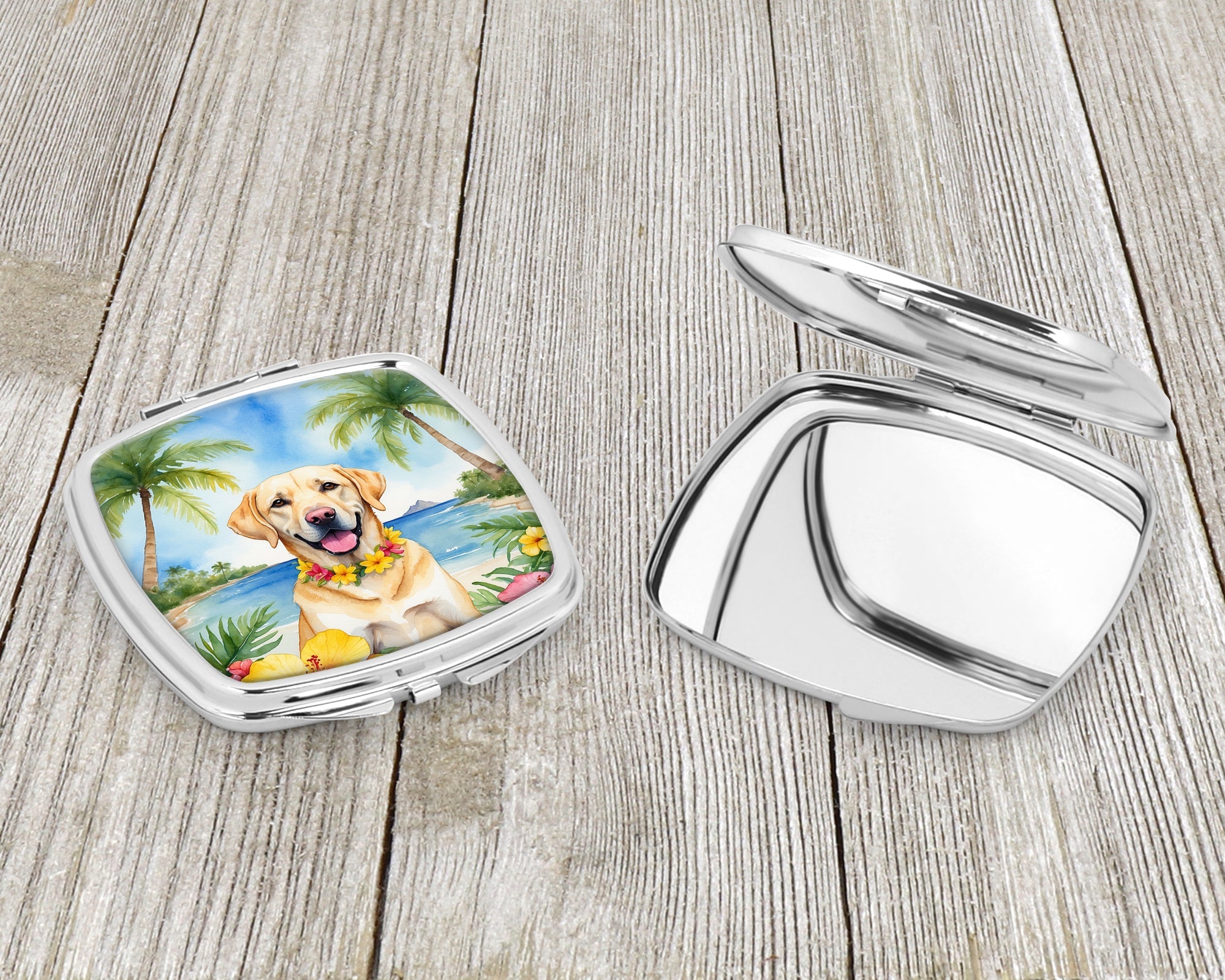 Yellow Labrador Retriever Luau Compact Mirror Decorative Travel Makeup Mirror for Women Girls Gifts Pocket Makeup Mirror Folding Handheld