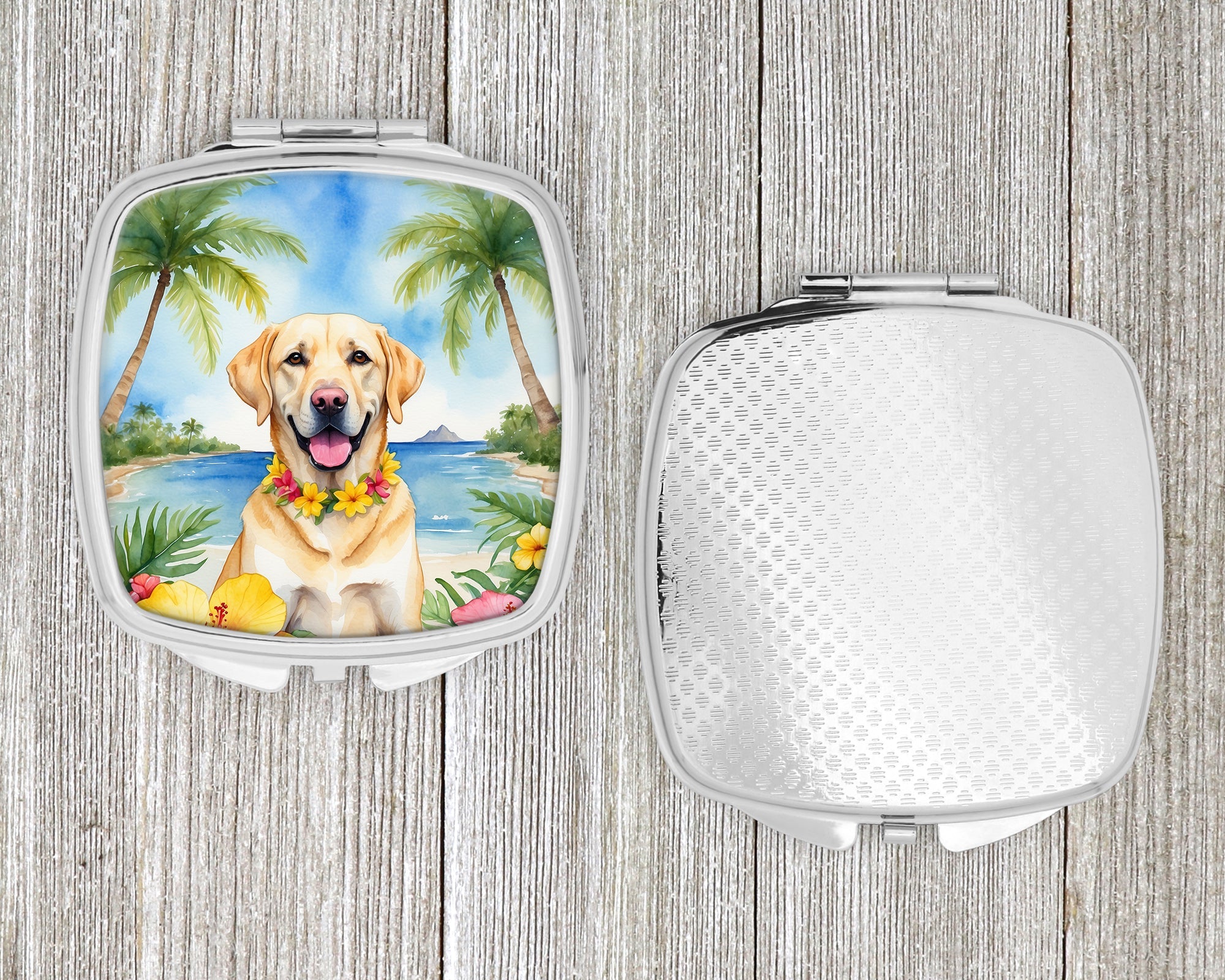 Yellow Labrador Retriever Luau Compact Mirror Decorative Travel Makeup Mirror for Women Girls Gifts Pocket Makeup Mirror Folding Handheld