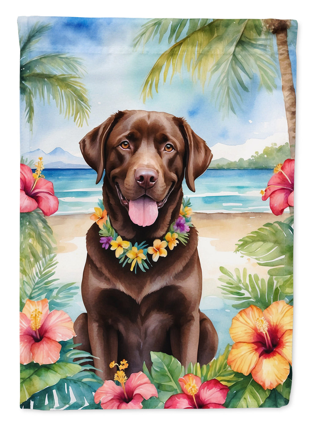 Chocolate Labrador Retriever Luau House Flag 28x40 Porch Sleeve Pole Decorative Outside Yard Banner Artwork Wall Hanging, Polyester