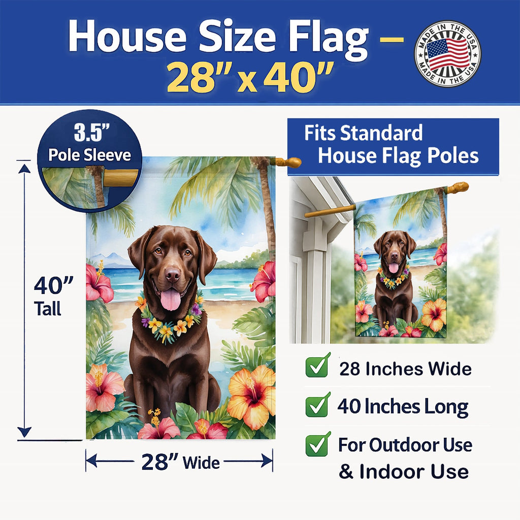 Chocolate Labrador Retriever Luau House Flag 28x40 Porch Sleeve Pole Decorative Outside Yard Banner Artwork Wall Hanging, Polyester