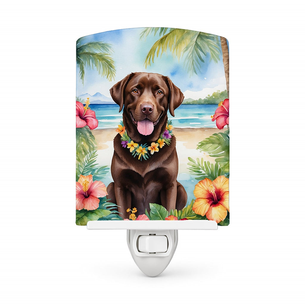 Chocolate Labrador Retriever Luau Ceramic Night Light Compact, UL-Certified, Ideal for Bedroom, Bathroom, Nursery, Hallway, Kitchen, 6x4x3, Multicolor
