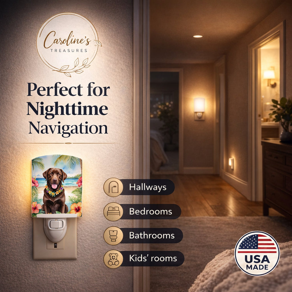 Chocolate Labrador Retriever Luau Ceramic Night Light Compact, UL-Certified, Ideal for Bedroom, Bathroom, Nursery, Hallway, Kitchen, 6x4x3, Multicolor