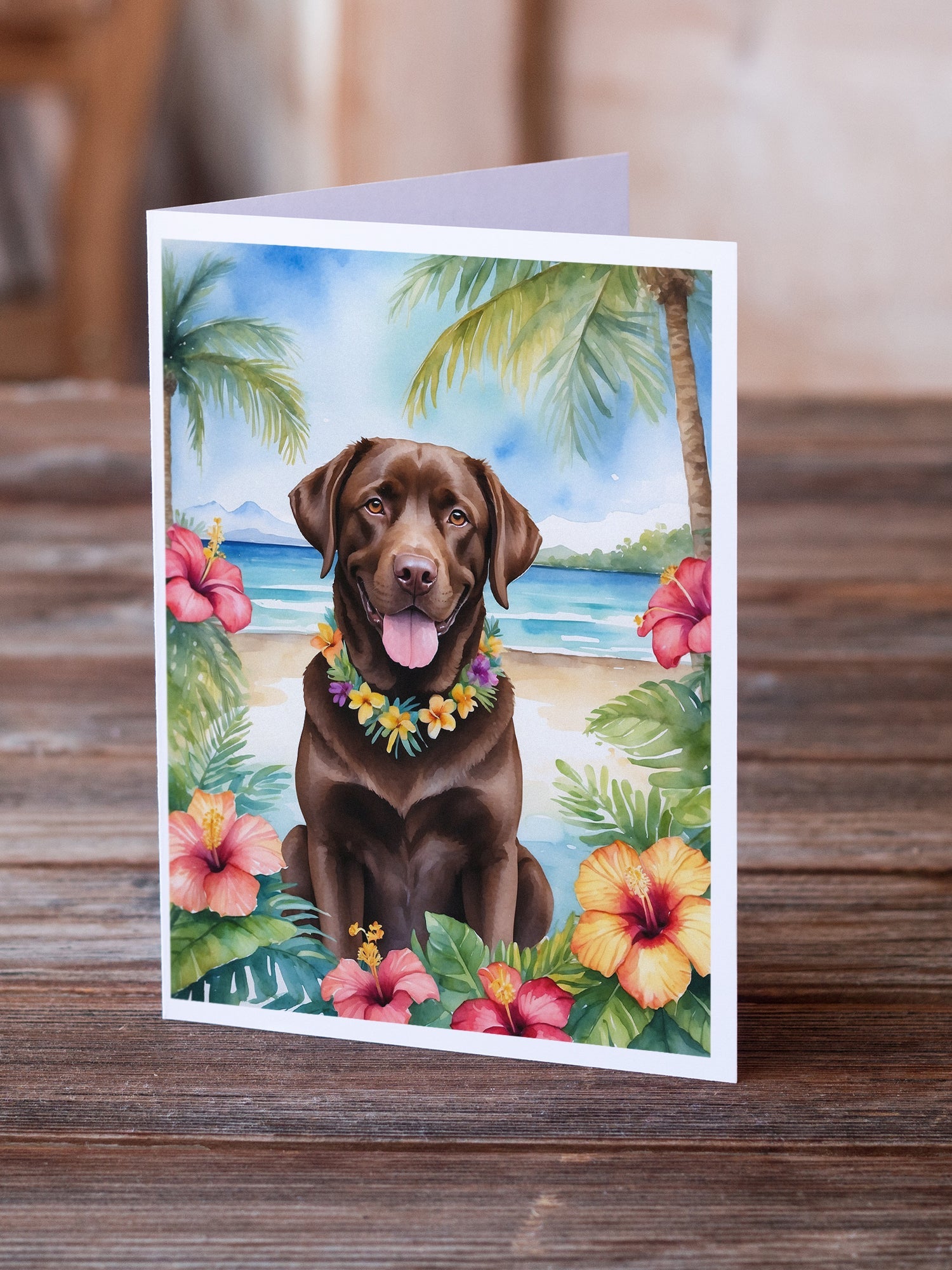 Chocolate Labrador Retriever Luau Greeting Cards Pack of 8 Blank Cards with Envelopes Whimsical A7 Size 5x7
