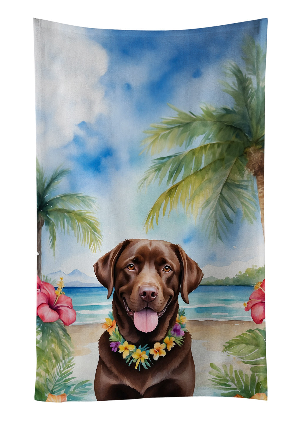 Chocolate Labrador Retriever Luau Kitchen Towel Velour Plush Front and Cotton Loop Back Machine Washable
