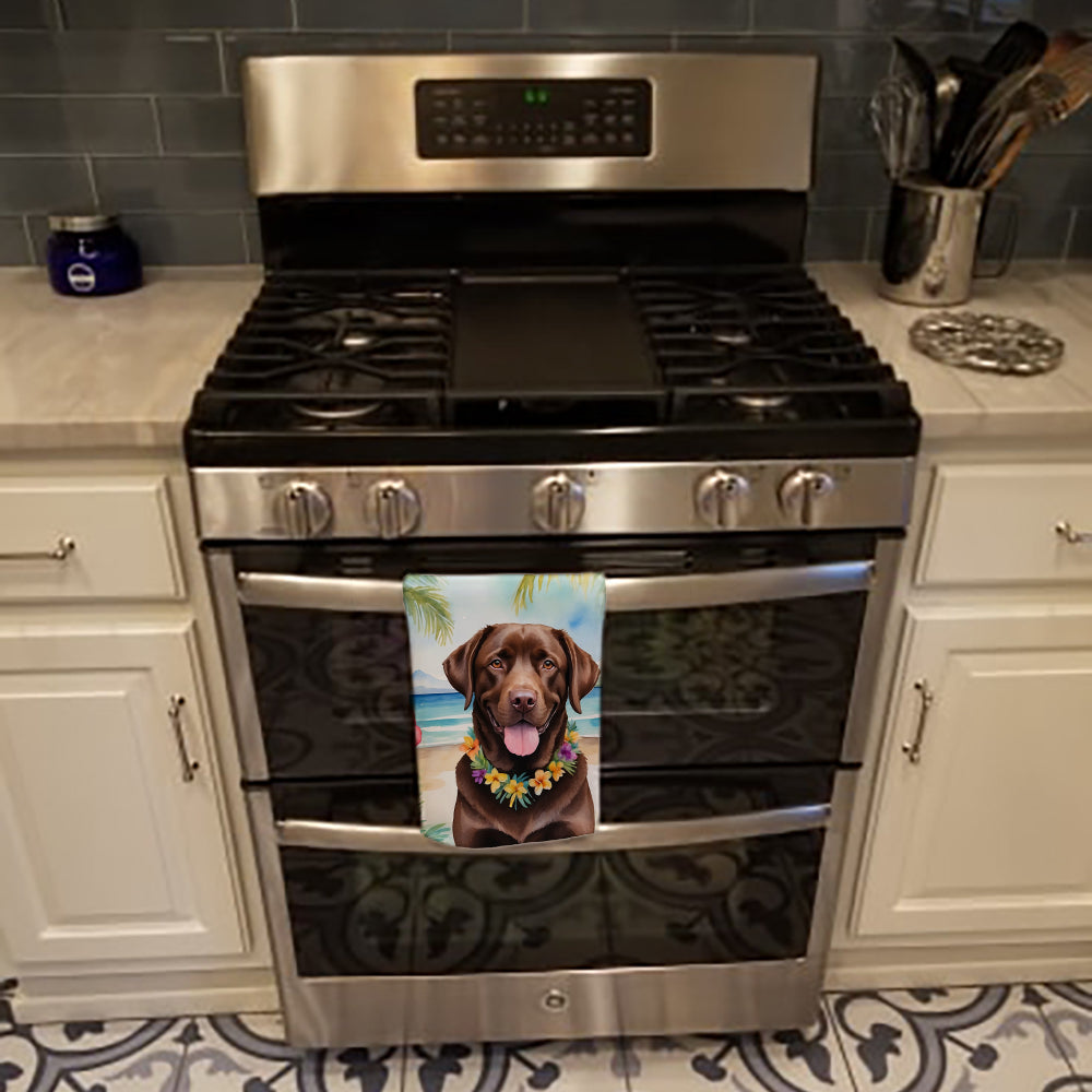 Chocolate Labrador Retriever Luau Kitchen Towel Velour Plush Front and Cotton Loop Back Machine Washable