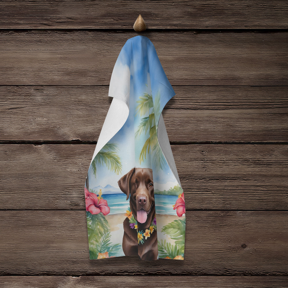 Chocolate Labrador Retriever Luau Kitchen Towel Velour Plush Front and Cotton Loop Back Machine Washable