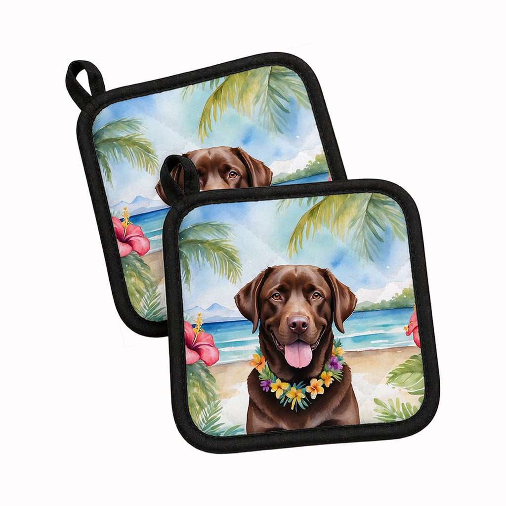Chocolate Labrador Retriever Luau Pot Holder Set of 2 Heat Resistant Quilted Hot Pads 7.5 x 7.5 Inch, Insulated Kitchen Trivets for Cooking & Baking