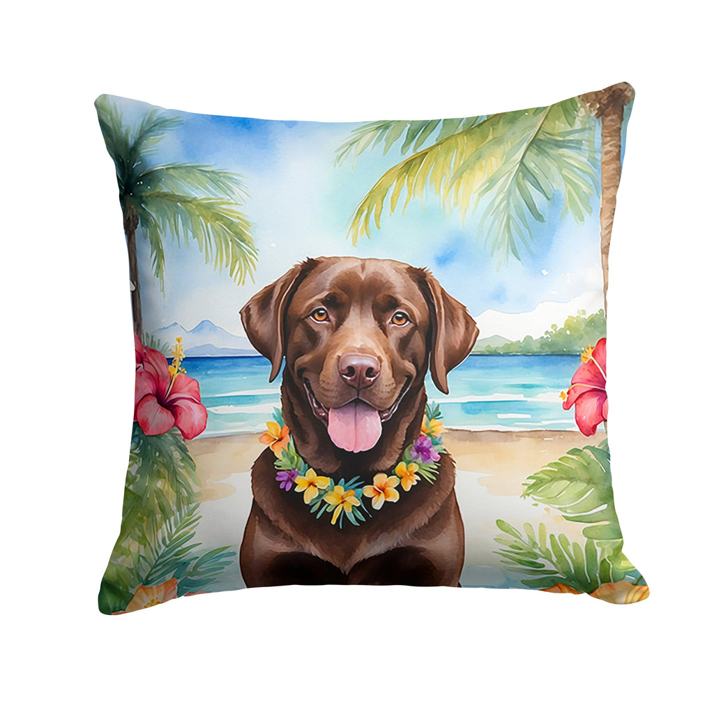 Chocolate Labrador Retriever Luau Decorative Throw Pillow 14x14 Indoor Outdoor Accent Cushion, Fabric Cover with Insert for Sofa, Bed, Porch & Living Room