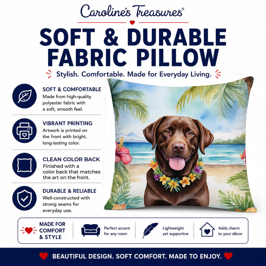 Chocolate Labrador Retriever Luau Decorative Throw Pillow 14x14 Indoor Outdoor Accent Cushion, Fabric Cover with Insert for Sofa, Bed, Porch & Living Room