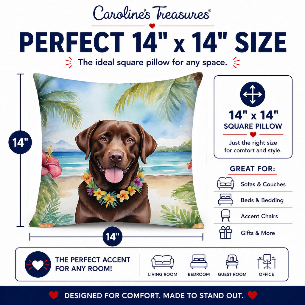 Chocolate Labrador Retriever Luau Decorative Throw Pillow 14x14 Indoor Outdoor Accent Cushion, Fabric Cover with Insert for Sofa, Bed, Porch & Living Room