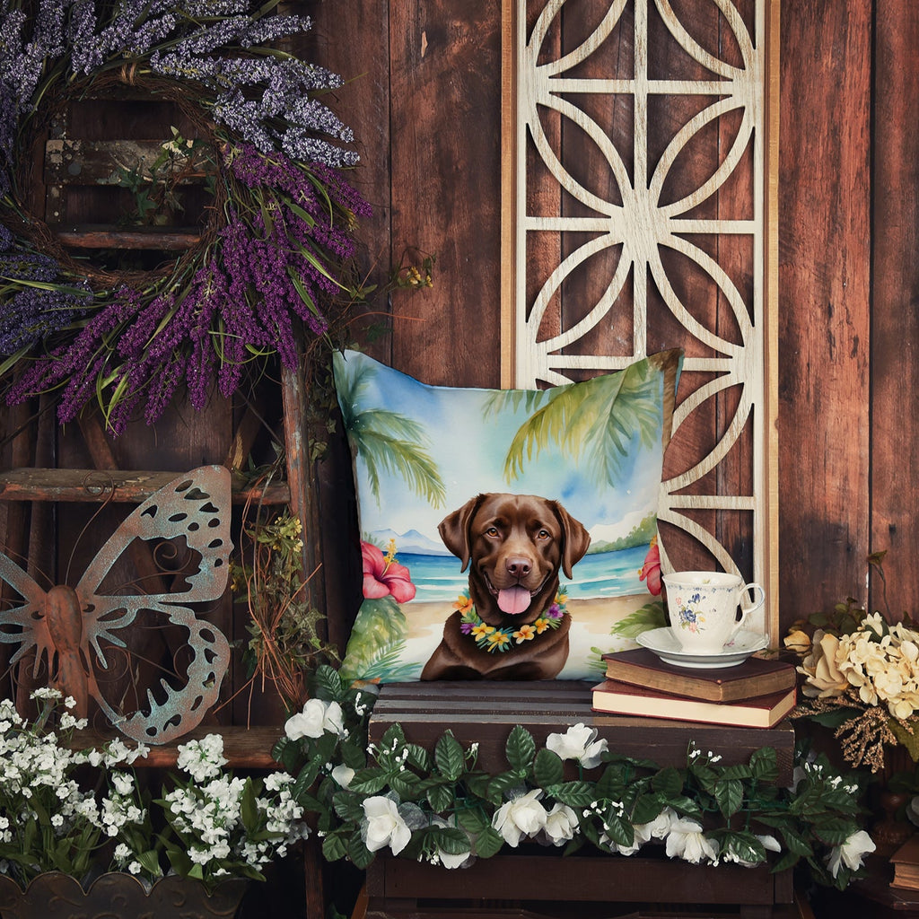 Chocolate Labrador Retriever Luau Decorative Throw Pillow 18x18 Indoor Outdoor Accent Cushion, Fabric Cover with Insert for Sofa, Bed, Porch & Living Room