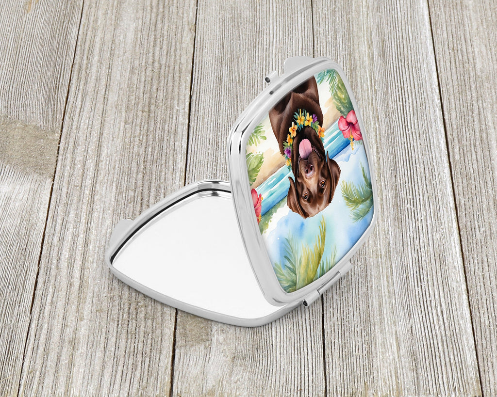 Chocolate Labrador Retriever Luau Compact Mirror Decorative Travel Makeup Mirror for Women Girls Gifts Pocket Makeup Mirror Folding Handheld