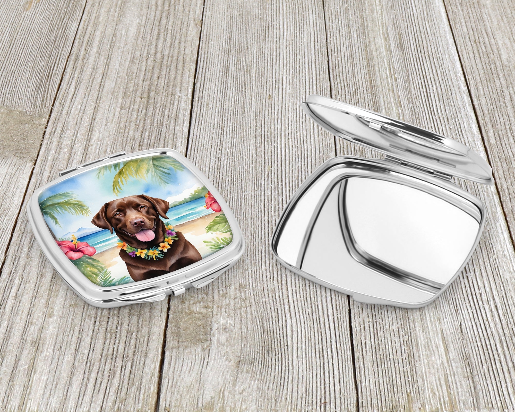 Chocolate Labrador Retriever Luau Compact Mirror Decorative Travel Makeup Mirror for Women Girls Gifts Pocket Makeup Mirror Folding Handheld