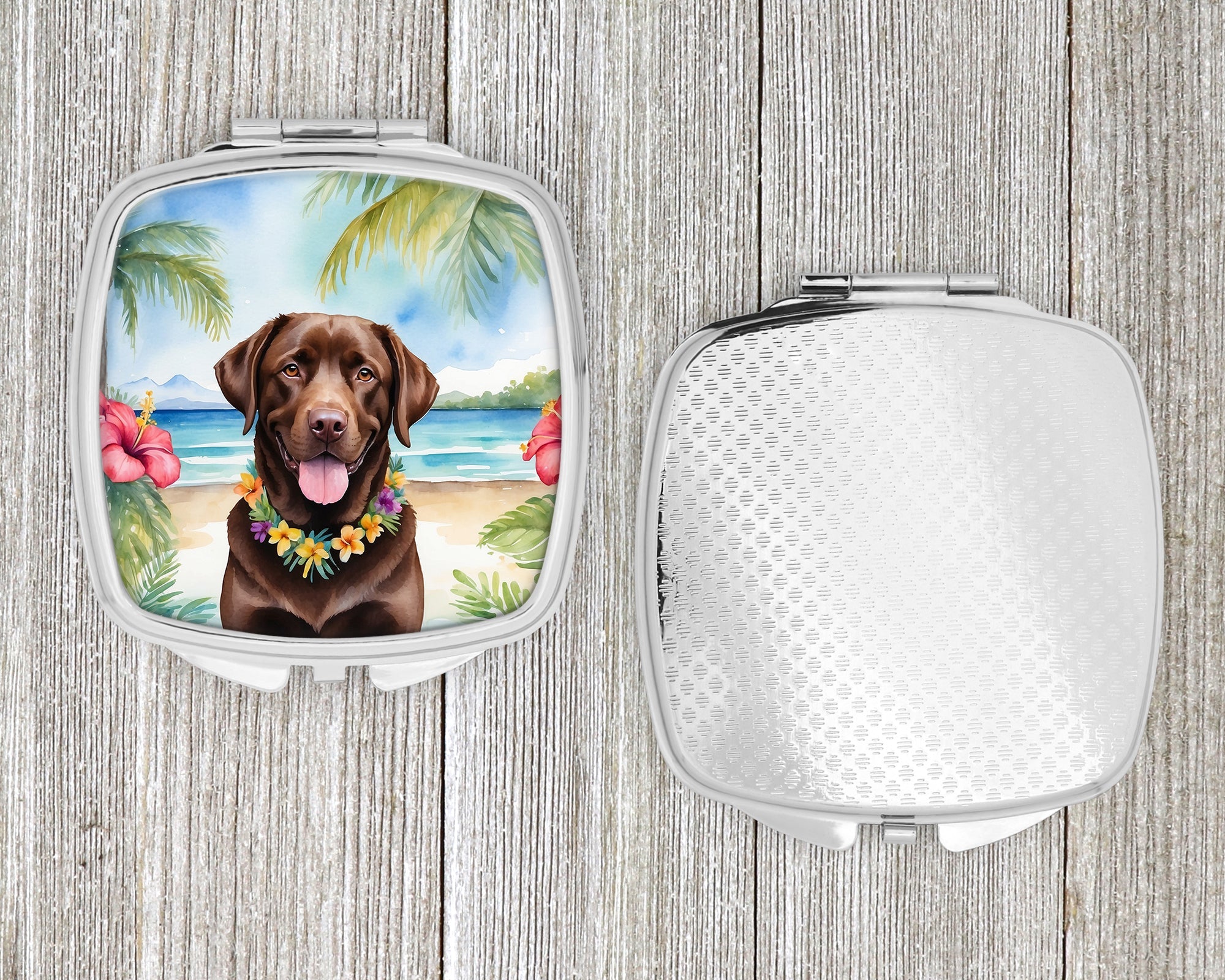 Chocolate Labrador Retriever Luau Compact Mirror Decorative Travel Makeup Mirror for Women Girls Gifts Pocket Makeup Mirror Folding Handheld