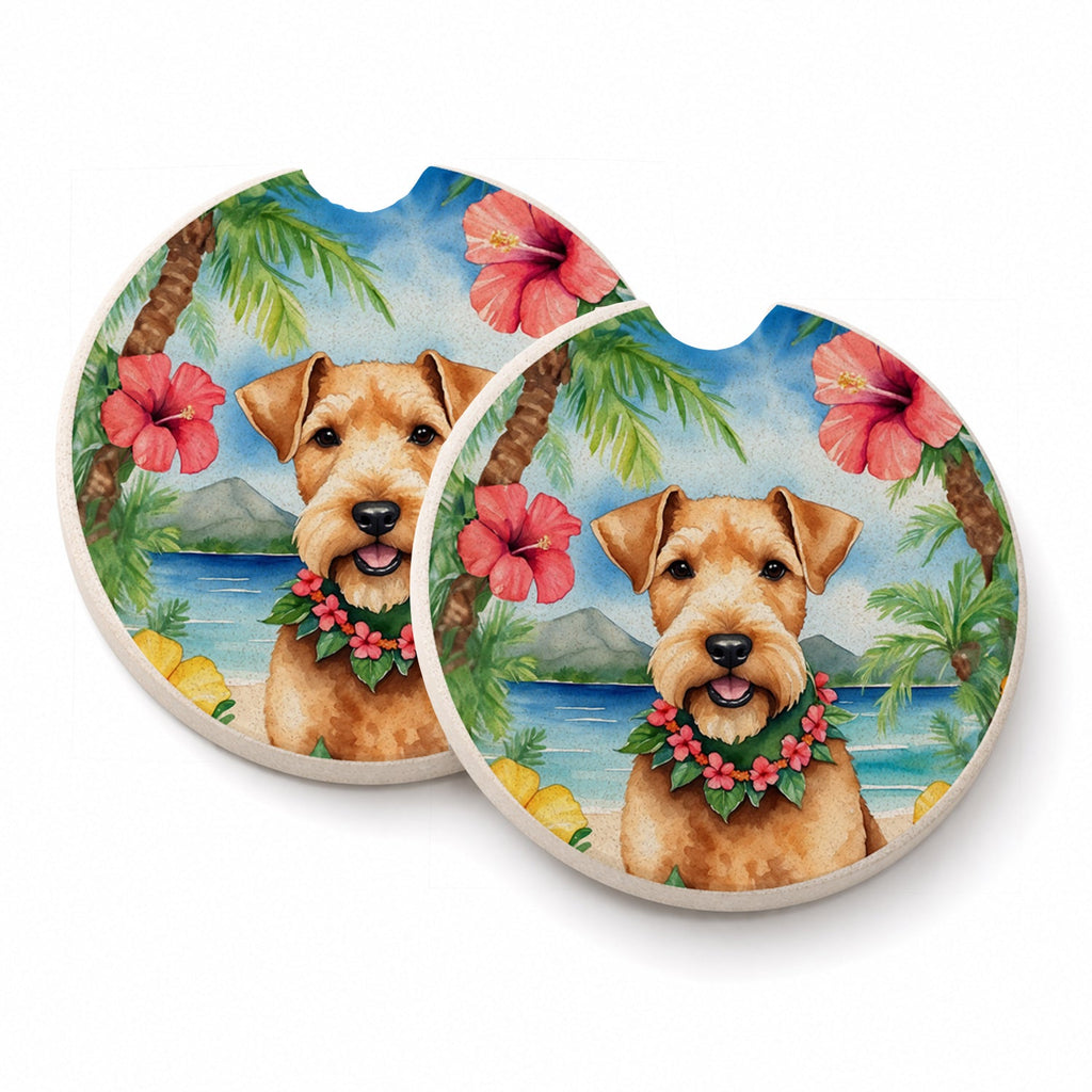 Lakeland Terrier Luau Set of 2 Cup Holder Car Coasters Absorbent Round Sandstone Coasters Gifts for Men or Women, 2.5, Multicolor