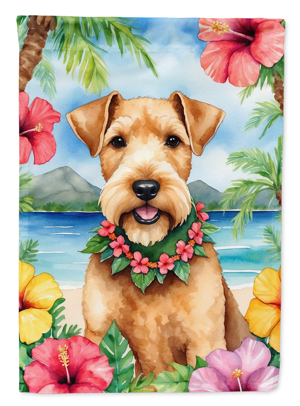 Lakeland Terrier Luau House Flag 28x40 Porch Sleeve Pole Decorative Outside Yard Banner Artwork Wall Hanging, Polyester