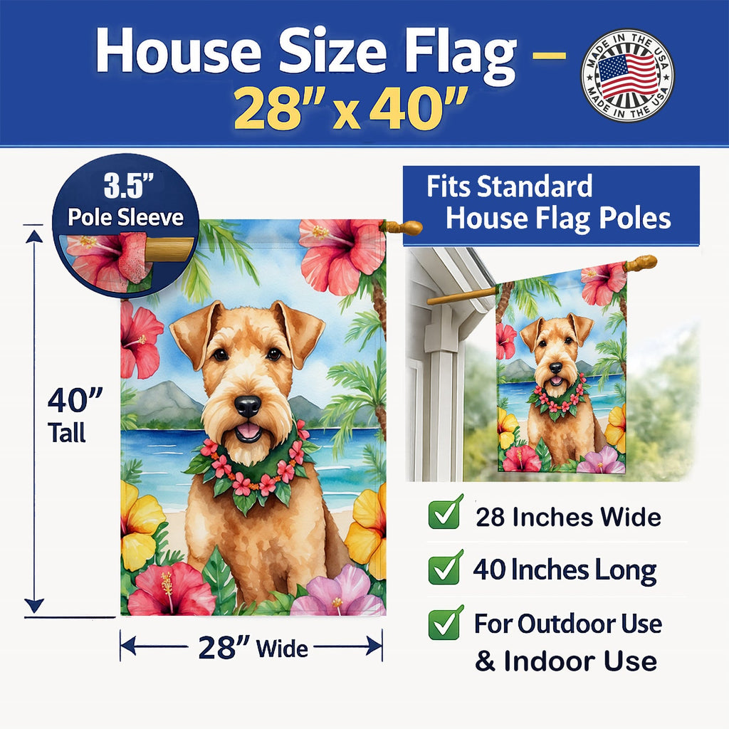 Lakeland Terrier Luau House Flag 28x40 Porch Sleeve Pole Decorative Outside Yard Banner Artwork Wall Hanging, Polyester