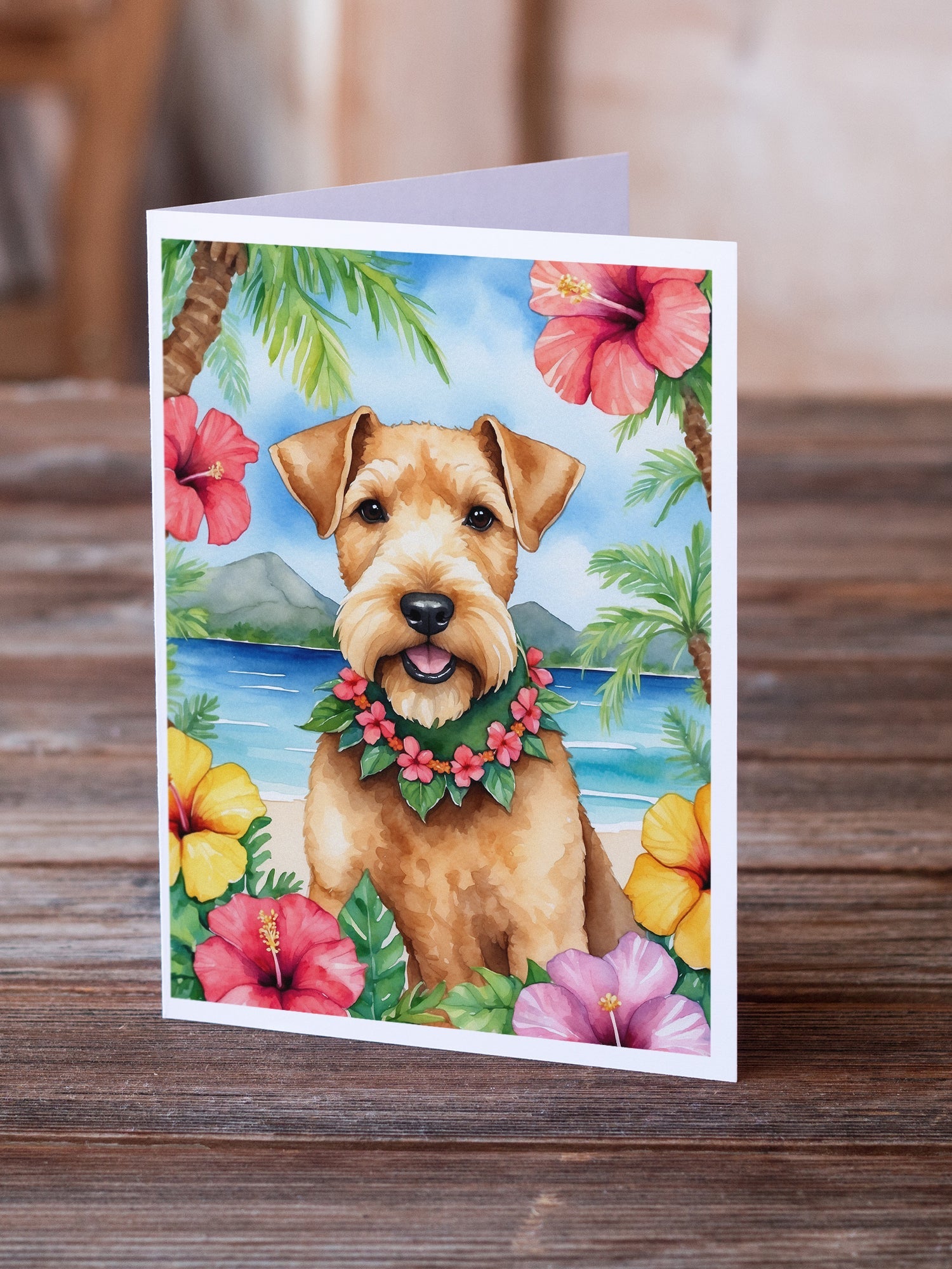 Lakeland Terrier Luau Greeting Cards Pack of 8 Blank Cards with Envelopes Whimsical A7 Size 5x7
