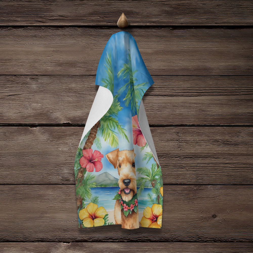 Lakeland Terrier Luau Kitchen Towel Velour Plush Front and Cotton Loop Back Machine Washable