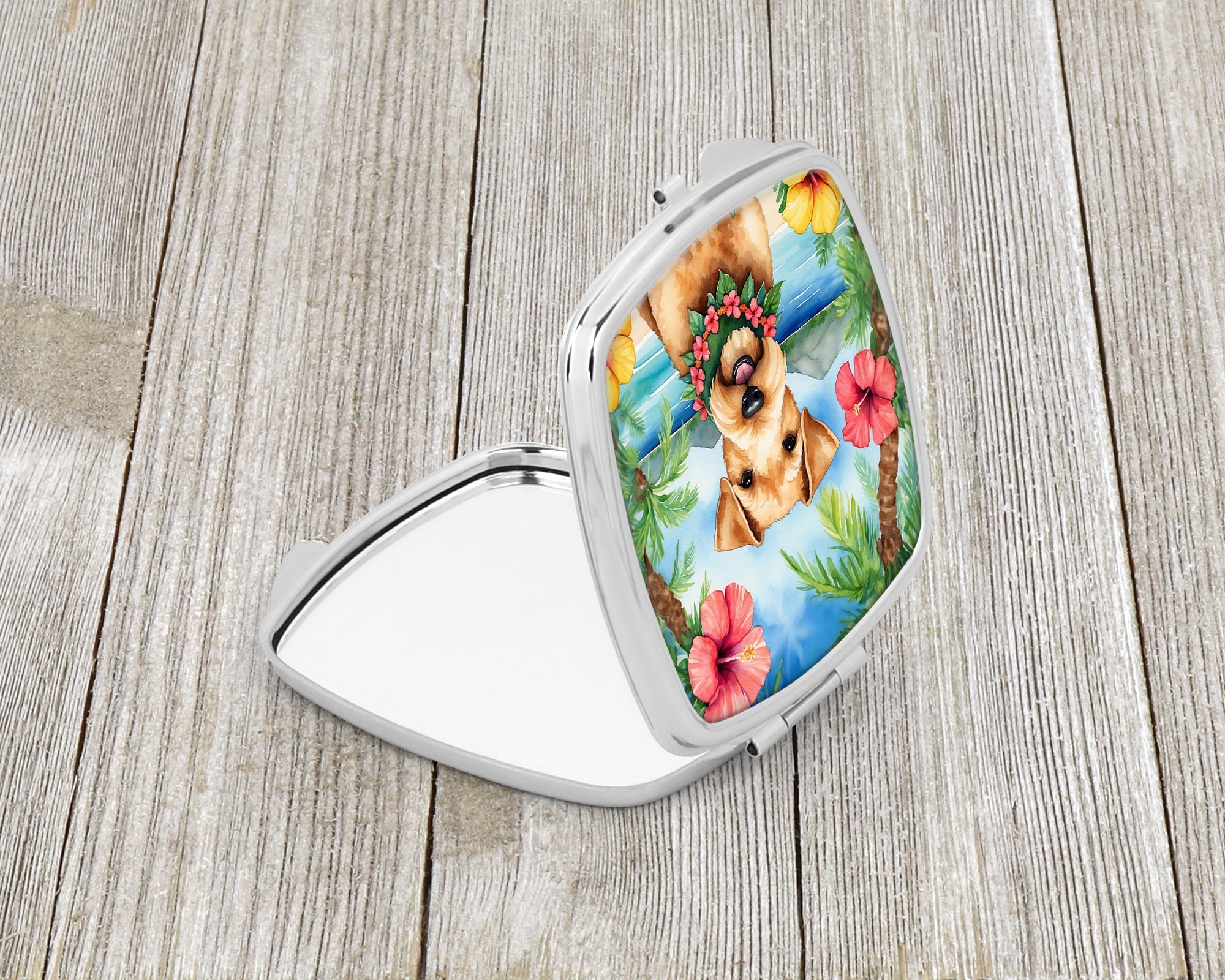 Lakeland Terrier Luau Compact Mirror Decorative Travel Makeup Mirror for Women Girls Gifts Pocket Makeup Mirror Folding Handheld