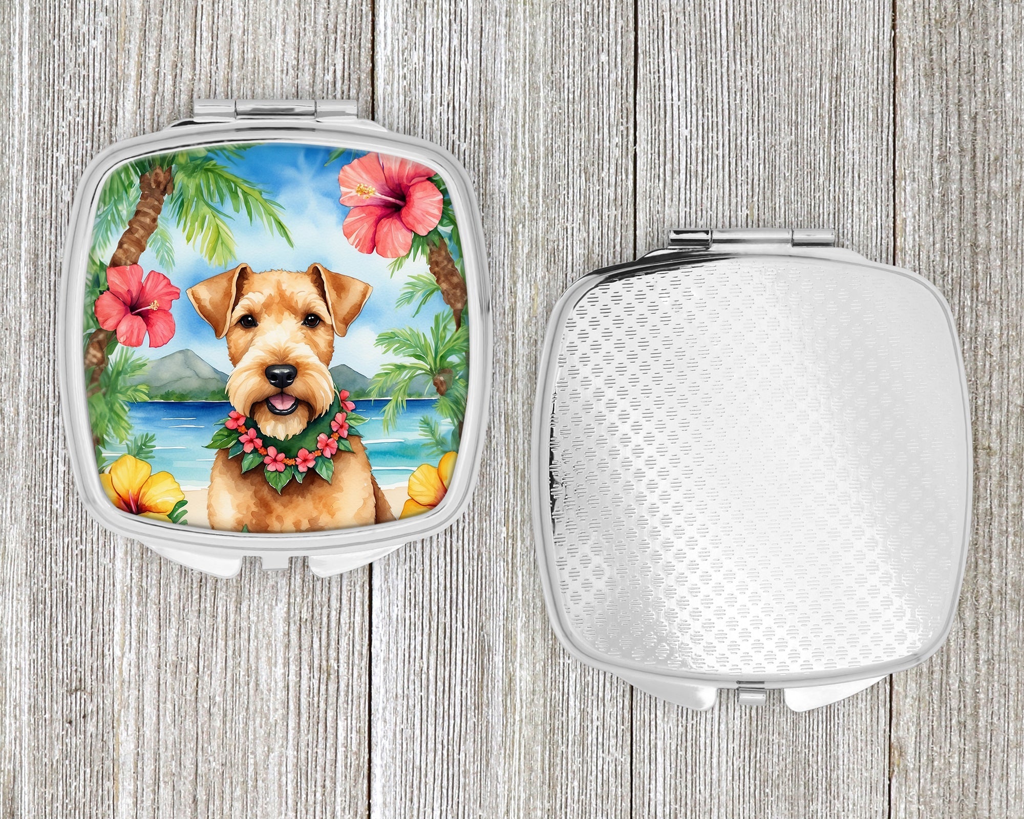 Lakeland Terrier Luau Compact Mirror Decorative Travel Makeup Mirror for Women Girls Gifts Pocket Makeup Mirror Folding Handheld