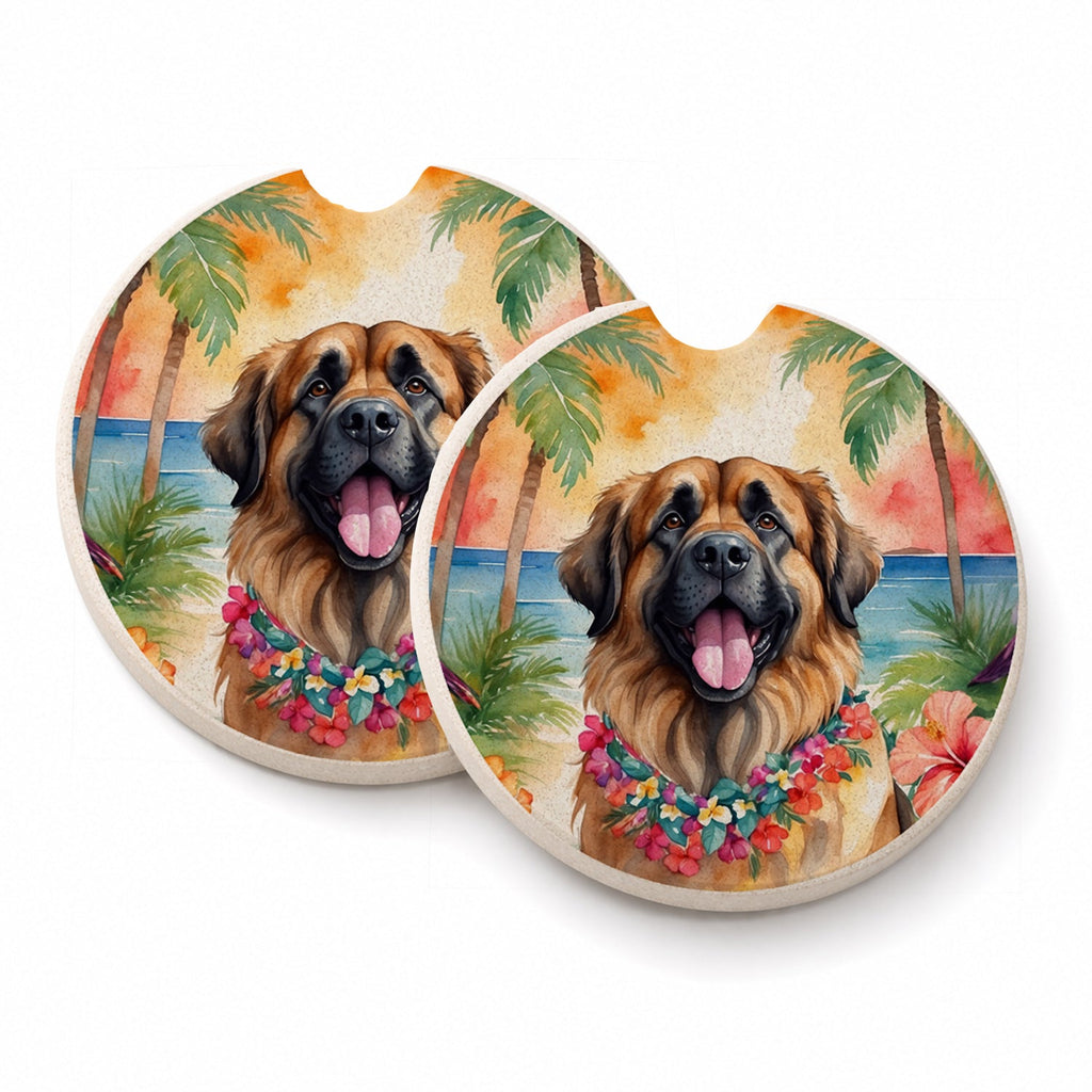 Leonberger Luau Set of 2 Cup Holder Car Coasters Absorbent Round Sandstone Coasters Gifts for Men or Women, 2.5, Multicolor