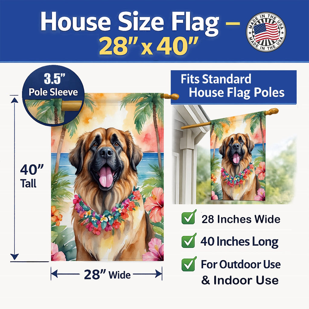 Leonberger Luau House Flag 28x40 Porch Sleeve Pole Decorative Outside Yard Banner Artwork Wall Hanging, Polyester