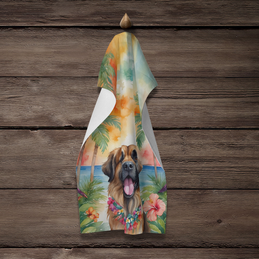 Leonberger Luau Kitchen Towel Velour Plush Front and Cotton Loop Back Machine Washable