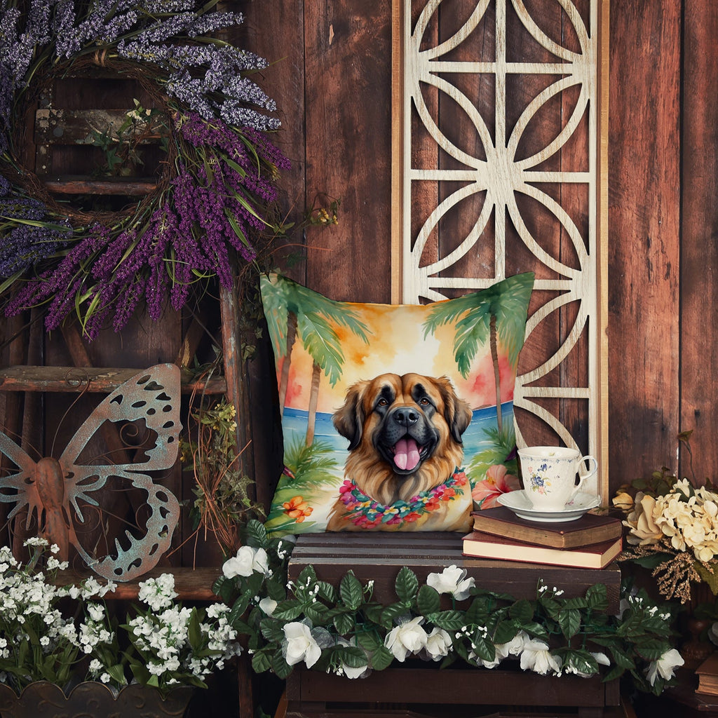 Leonberger Luau Decorative Throw Pillow 18x18 Indoor Outdoor Accent Cushion, Fabric Cover with Insert for Sofa, Bed, Porch & Living Room