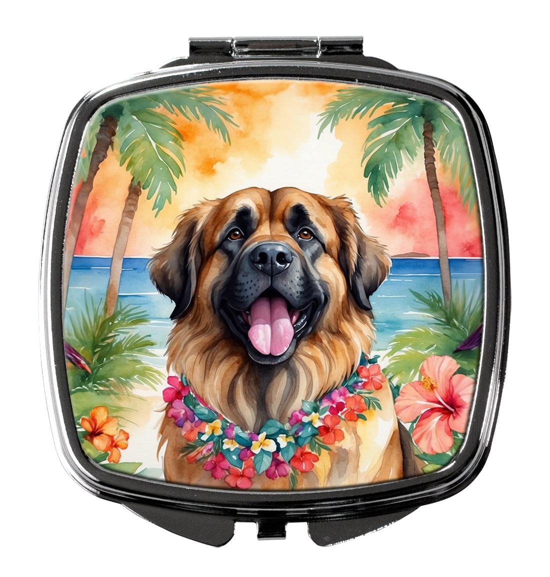 Leonberger Luau Compact Mirror Decorative Travel Makeup Mirror for Women Girls Gifts Pocket Makeup Mirror Folding Handheld