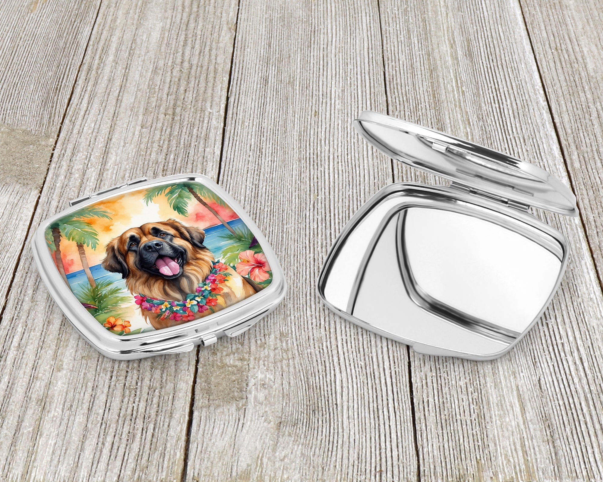 Leonberger Luau Compact Mirror Decorative Travel Makeup Mirror for Women Girls Gifts Pocket Makeup Mirror Folding Handheld