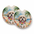Lhasa Apso Luau Set of 2 Cup Holder Car Coasters Absorbent Round Sandstone Coasters Gifts for Men or Women, 2.5, Multicolor