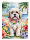 Lhasa Apso Luau House Flag 28x40 Porch Sleeve Pole Decorative Outside Yard Banner Artwork Wall Hanging, Polyester