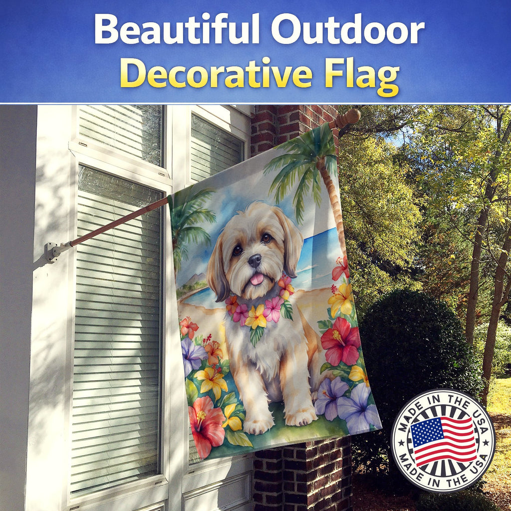 Lhasa Apso Luau House Flag 28x40 Porch Sleeve Pole Decorative Outside Yard Banner Artwork Wall Hanging, Polyester