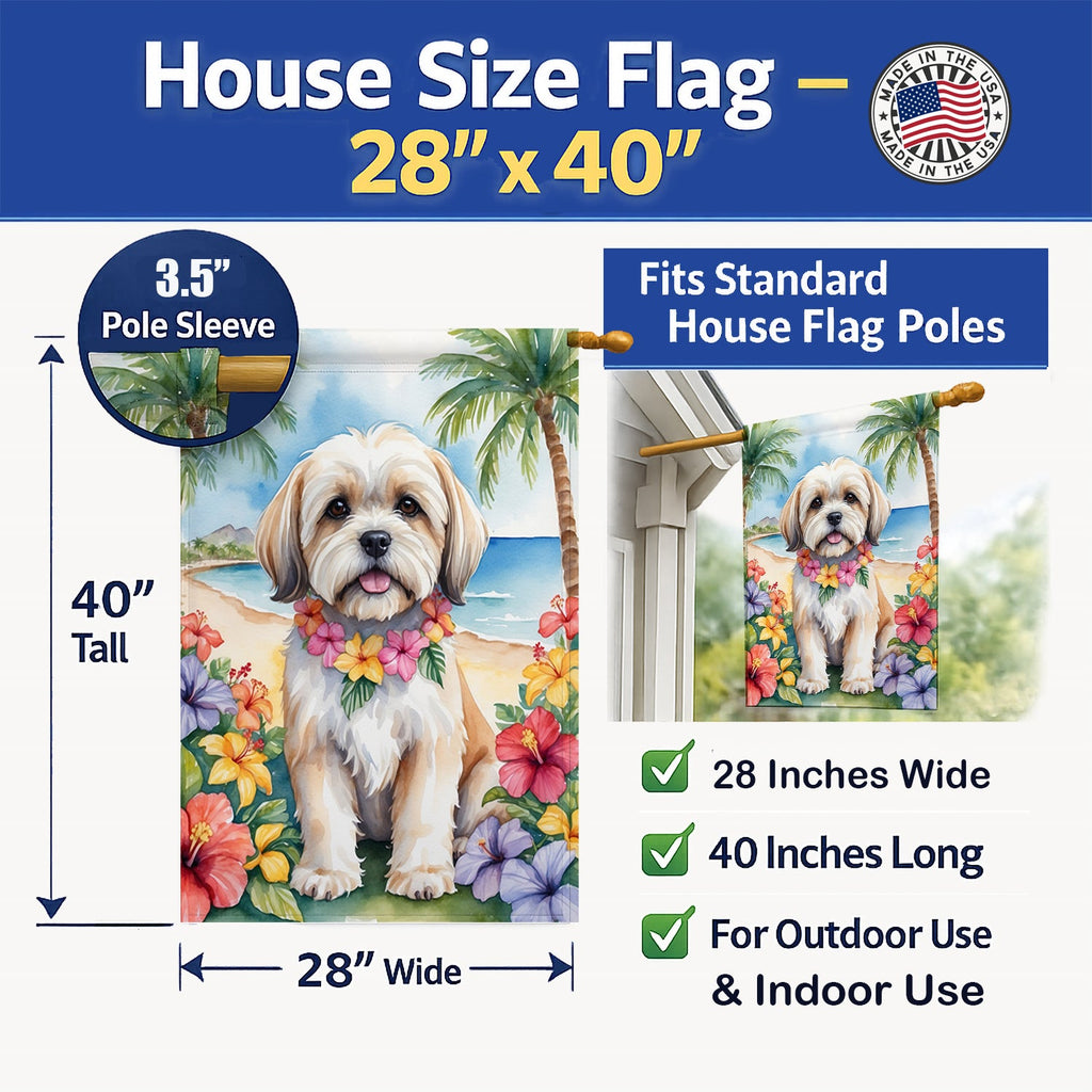 Lhasa Apso Luau House Flag 28x40 Porch Sleeve Pole Decorative Outside Yard Banner Artwork Wall Hanging, Polyester