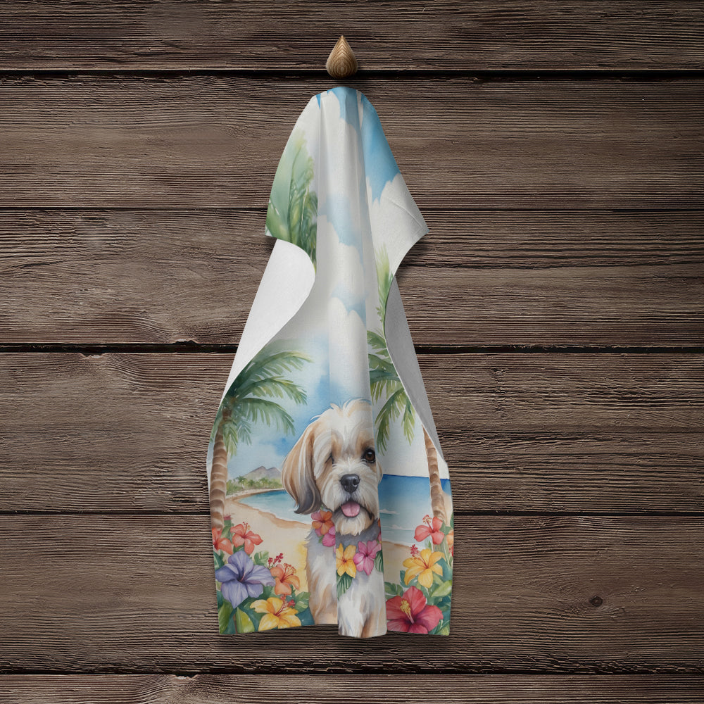 Lhasa Apso Luau Kitchen Towel Velour Plush Front and Cotton Loop Back Machine Washable
