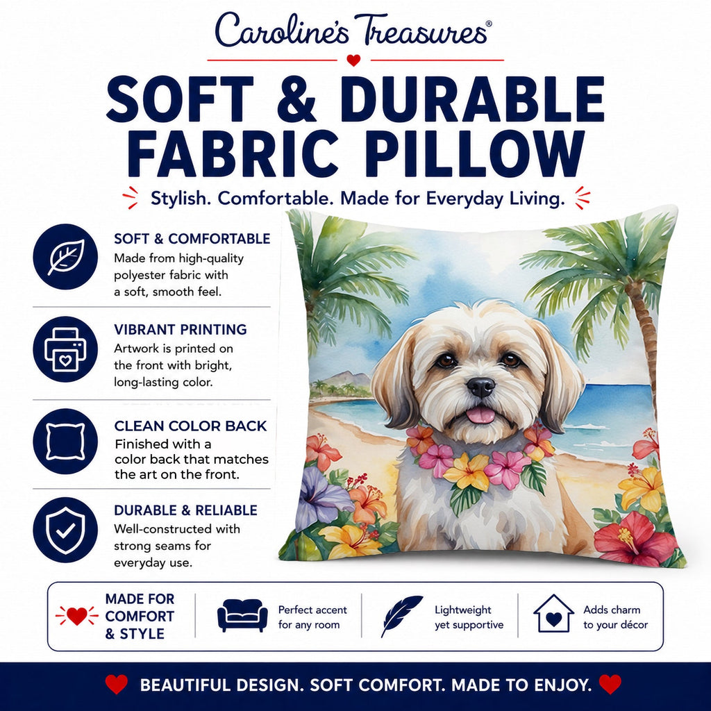 Lhasa Apso Luau Decorative Throw Pillow 14x14 Indoor Outdoor Accent Cushion, Fabric Cover with Insert for Sofa, Bed, Porch & Living Room