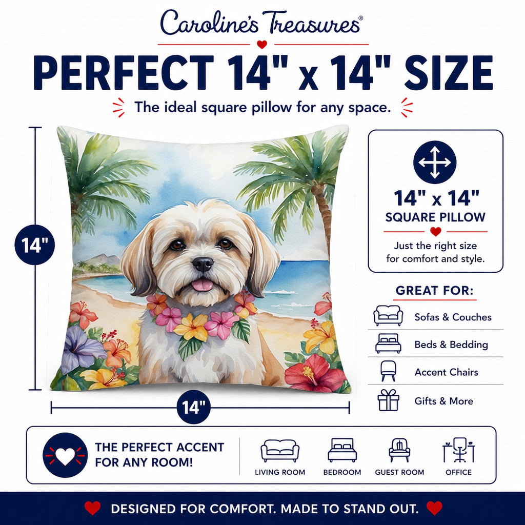 Lhasa Apso Luau Decorative Throw Pillow 14x14 Indoor Outdoor Accent Cushion, Fabric Cover with Insert for Sofa, Bed, Porch & Living Room
