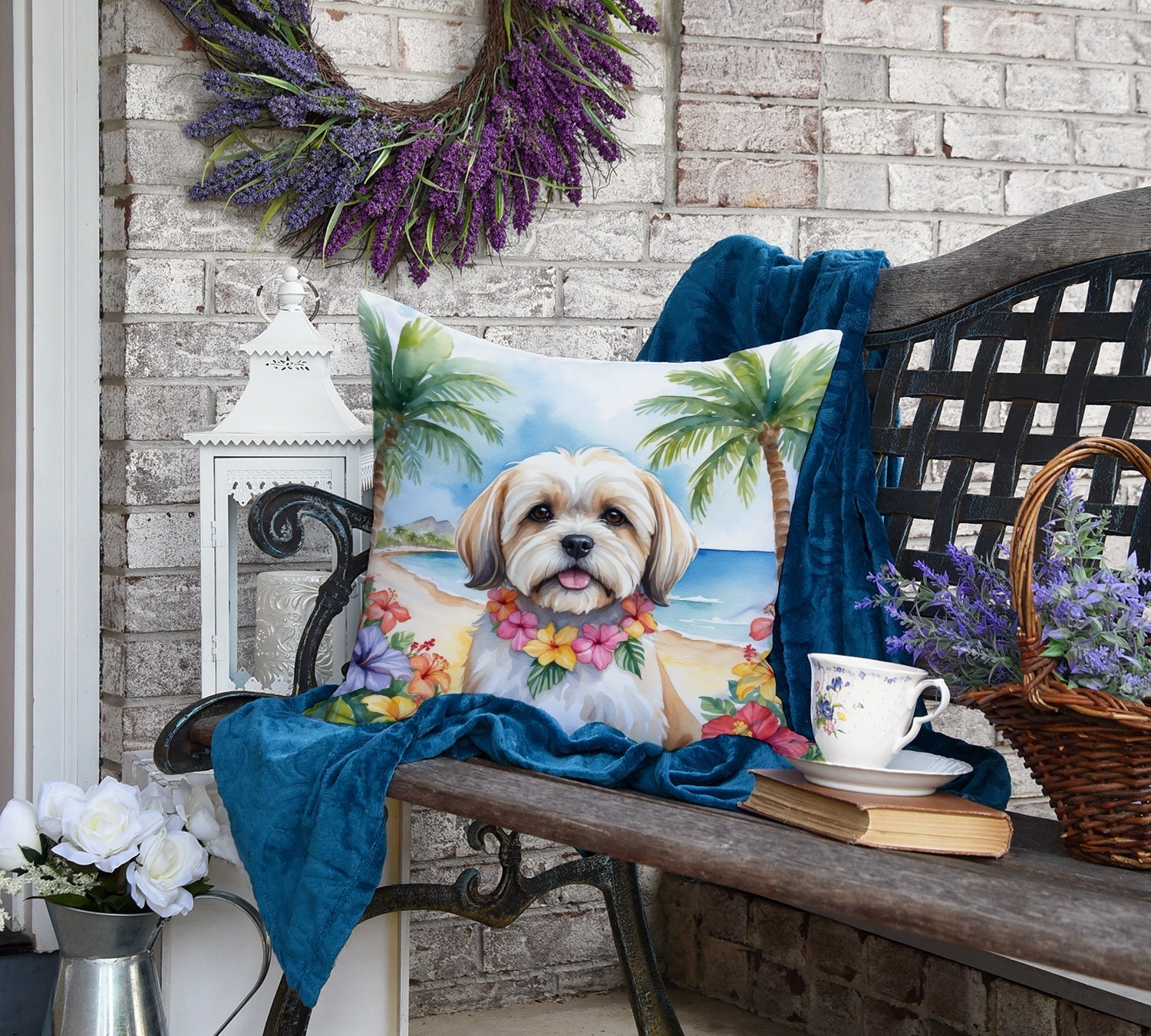 Lhasa Apso Luau Decorative Throw Pillow 18x18 Indoor Outdoor Accent Cushion, Fabric Cover with Insert for Sofa, Bed, Porch & Living Room