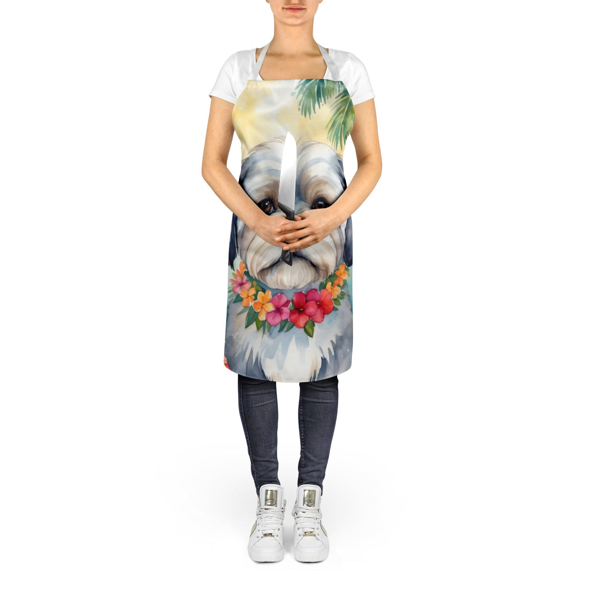 Lhasa Apso Luau Apron Cooking Kitchen Server Baking Crafts Gardening for Adult Women Men, Unisex, Large, Multicolor