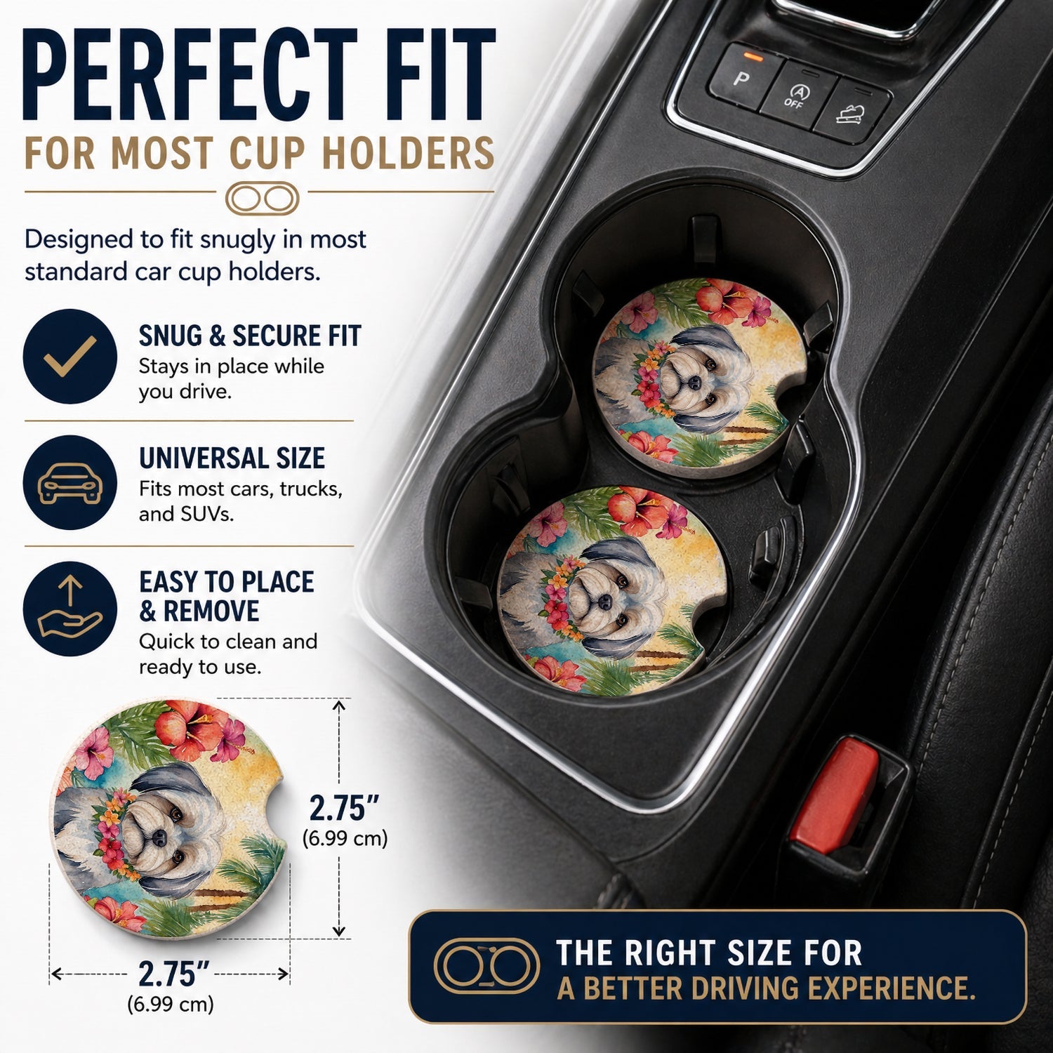 Lhasa Apso Luau Set of 2 Cup Holder Car Coasters Absorbent Round Sandstone Coasters Gifts for Men or Women, 2.5, Multicolor