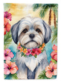 Lhasa Apso Luau House Flag 28x40 Porch Sleeve Pole Decorative Outside Yard Banner Artwork Wall Hanging, Polyester