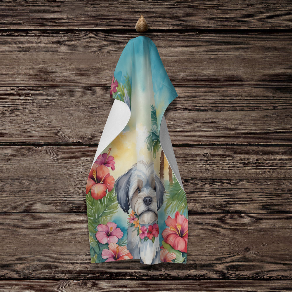 Lhasa Apso Luau Kitchen Towel Velour Plush Front and Cotton Loop Back Machine Washable