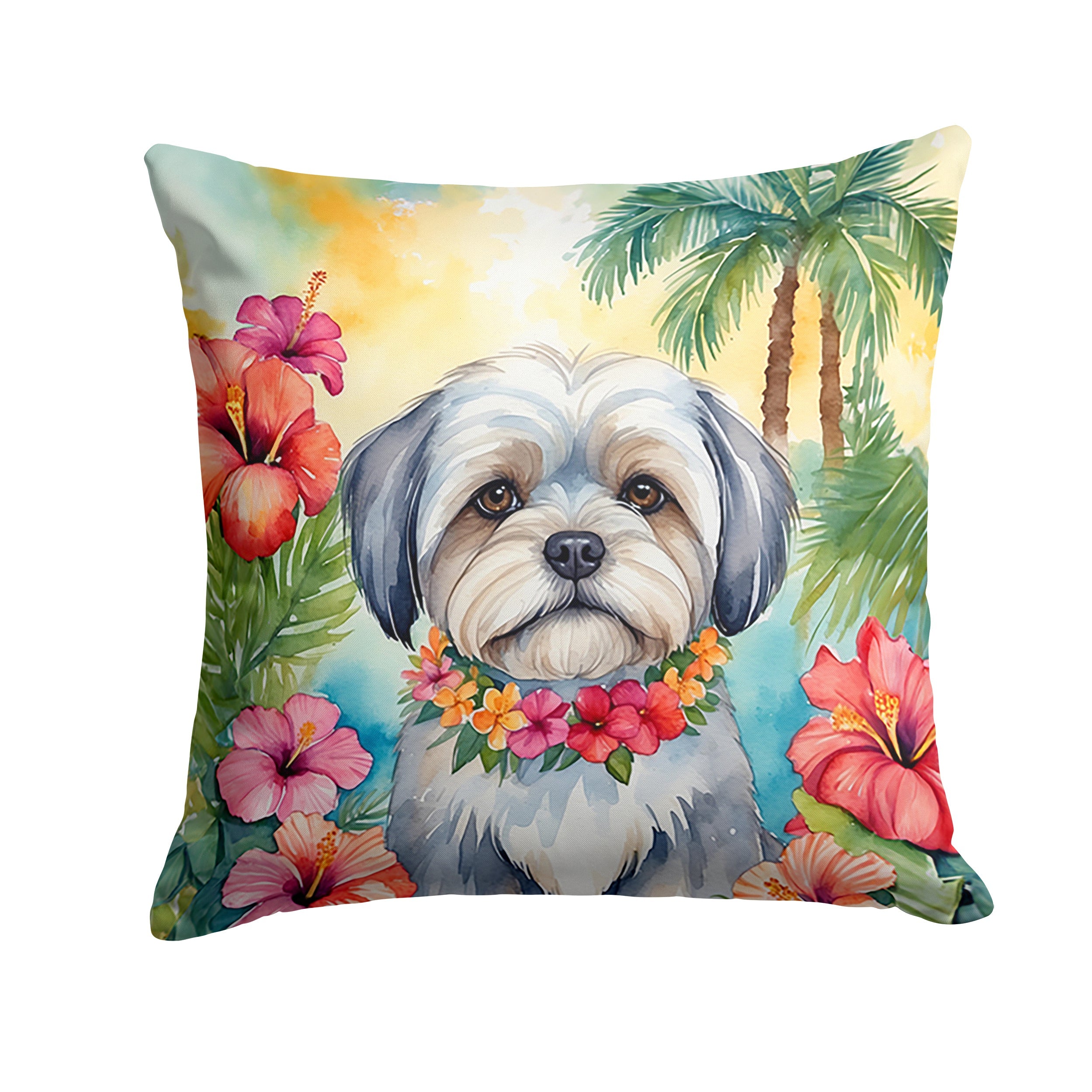 Lhasa Apso Luau Decorative Throw Pillow 18x18 Indoor Outdoor Accent Cushion, Fabric Cover with Insert for Sofa, Bed, Porch & Living Room