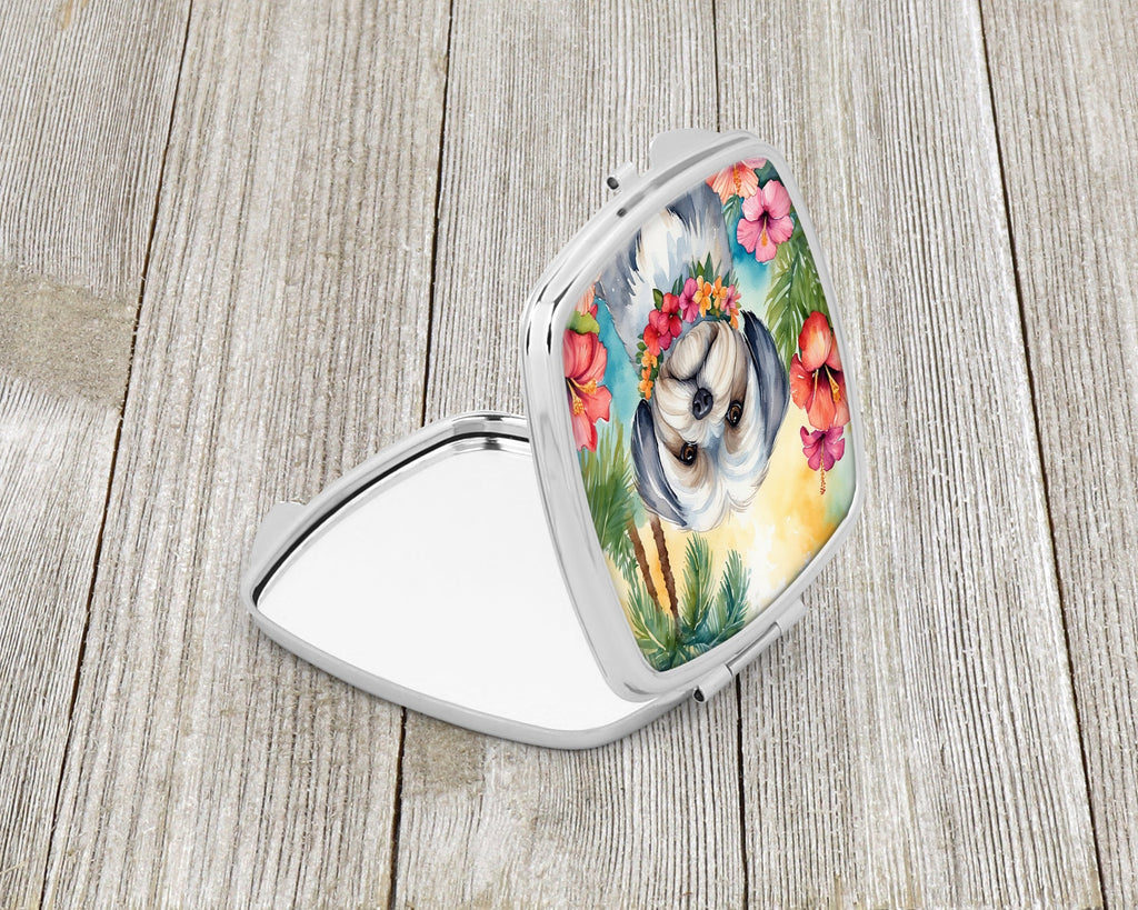 Lhasa Apso Luau Compact Mirror Decorative Travel Makeup Mirror for Women Girls Gifts Pocket Makeup Mirror Folding Handheld